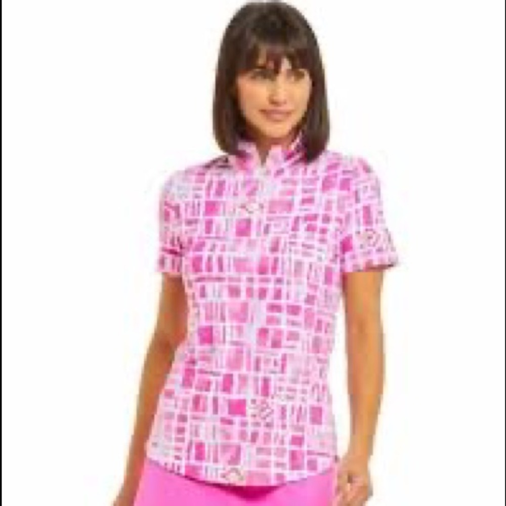 🆕 IBKUL Golf Out Of The Box Pink Short Sleeve Mock Neck Graphic Tee Sports